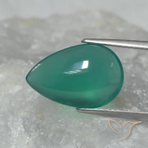 Ágata Verde frío natural de 4.40 ct, En forma de pera, Translúcido