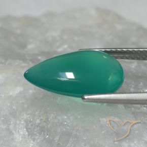 Ágata Verde frío natural de 4.40 ct, En forma de pera, Translúcido
