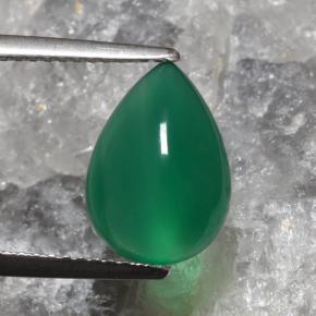 Ágata Verde medio natural de 3.08 ct, En forma de pera, Translúcido