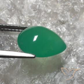 Ágata Verde cálido natural de 3.01 ct, En forma de pera, Translúcido