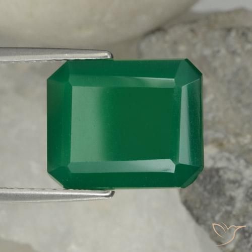 Ágata Verde amarillento natural de 4.95 ct, Corte Octágono / Esmeralda, Translúcido