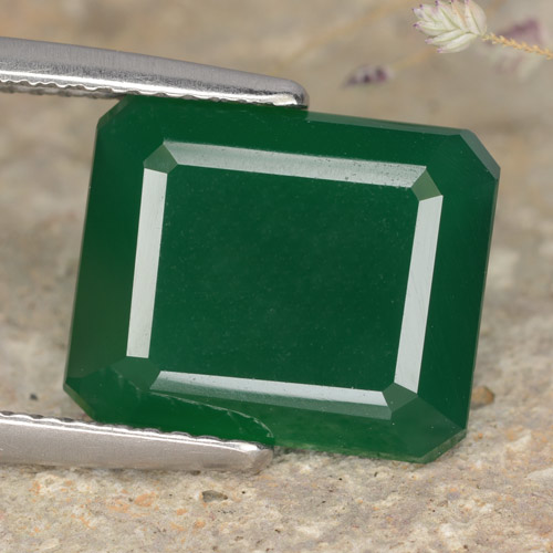 Ágata verde natural de 5,21 ct, corte esmeralda, translúcido
