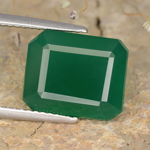Ágata verde natural de 5,28 ct, corte esmeralda, translúcido