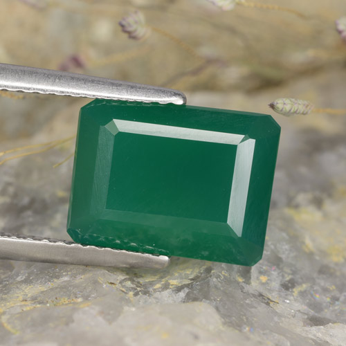 Ágata verde natural de 3,73 ct, corte esmeralda, translúcido