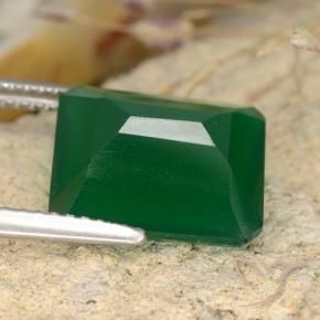 Ágata Verde medio natural de 4.92 ct, corte esmeralda, Translúcido