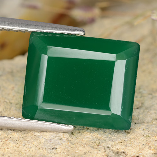 Ágata verde natural de 4,79 ct, corte esmeralda, translúcido