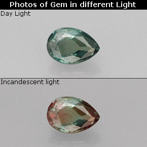 Alejandrita multicolor natural de 0,20 ct, en forma de pera, VS