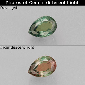 Alejandrita multicolor natural de 0,27 ct, en forma de pera, VS
