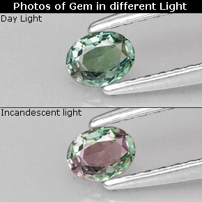 Alejandrita multicolor natural de 0,19 ct, corte óvalo, VVS-VS