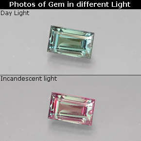 Alejandrita multicolor natural de 0,40 ct, baguette, VVS-VS
