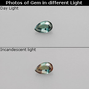Alejandrita multicolor natural de 0,13 ct, en forma de pera, VS