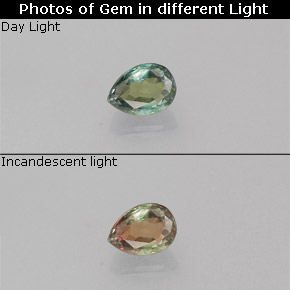 Alejandrita multicolor natural de 0,15 ct, en forma de pera, VS