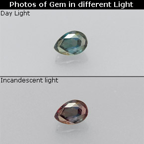 Alejandrita multicolor natural de 0,13 ct, en forma de pera, VS