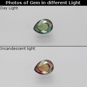 Alejandrita multicolor natural de 0,12 ct, en forma de pera, VS