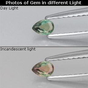 Alejandrita multicolor natural de 0,10 ct, en forma de pera, VS