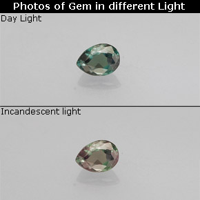 Alejandrita multicolor natural de 0,10 ct, en forma de pera, VS