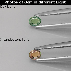 Alejandrita verde/rojo natural de 0,13 ct, corte óvalo, VS