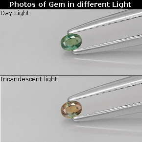 Alejandrita multicolor natural de 0,08 ct, corte óvalo, VS