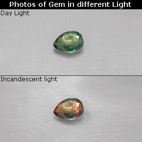 Alejandrita multicolor natural de 0,14 ct, en forma de pera, VS