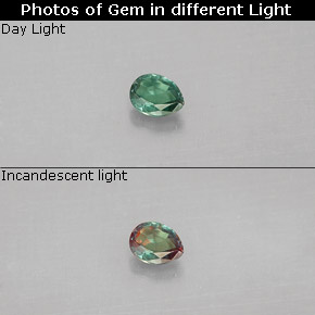 Alejandrita multicolor natural de 0,09 ct, en forma de pera, VS