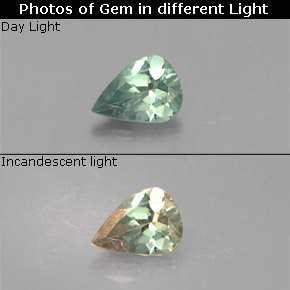Alejandrita multicolor natural de 0,13 ct, en forma de pera, VS