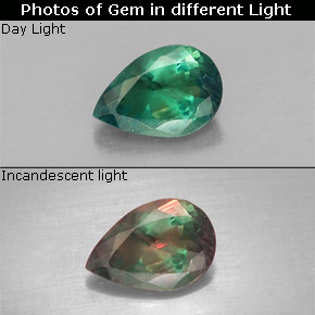 Alejandrita multicolor natural de 0,54 ct, en forma de pera, VS