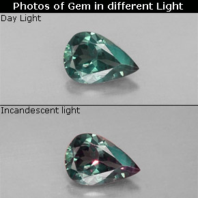 Alejandrita multicolor natural de 0,38 ct, en forma de pera, VS