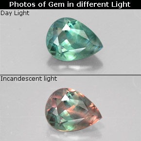Alejandrita multicolor natural de 0,34 ct, en forma de pera, VS