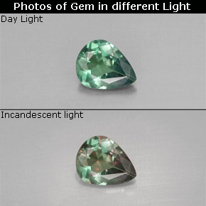 Alejandrita multicolor natural de 0,29 ct, en forma de pera, VS