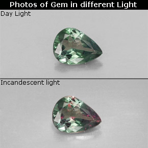 Alejandrita multicolor natural de 0,28 ct, en forma de pera, VS