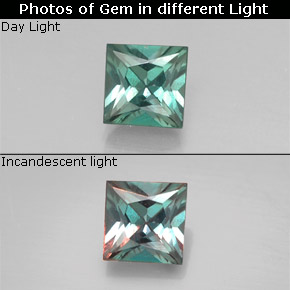 Alejandrita multicolor natural de 0,33 ct, cuadrado, VS