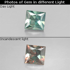 Alejandrita multicolor natural de 0,23 ct, cuadrado, VVS-VS
