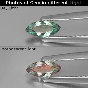 Alejandrita multicolor natural de 0,25 ct, marquesa, VS