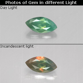Alejandrita multicolor natural de 0,16 ct, marquesa, VS