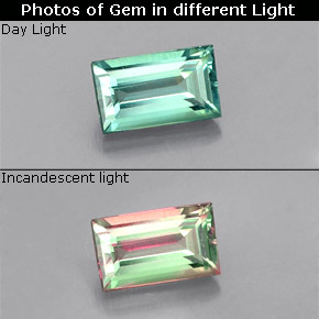 Alejandrita multicolor natural de 0,37 ct, baguette, VVS-VS
