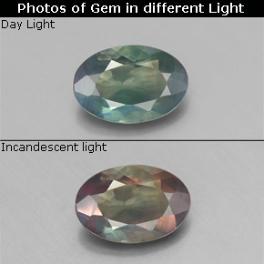 Alejandrita multicolor natural de 0,43 ct, corte óvalo, VS