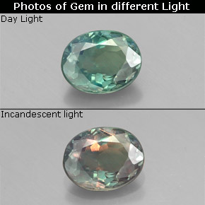 Alejandrita multicolor natural de 0,47 ct, corte óvalo, VS