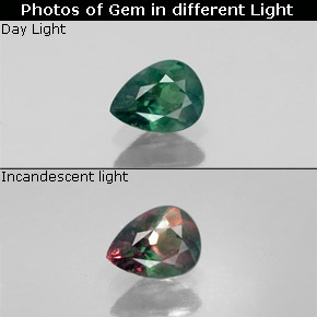 Alejandrita multicolor natural de 0,33 ct, en forma de pera, VS