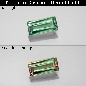 Alejandrita multicolor natural de 0,56 ct, baguette, VS
