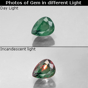 Alejandrita multicolor natural de 0,50 ct, en forma de pera, VS