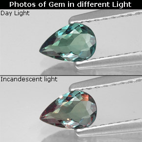 Alejandrita multicolor natural de 0,35 ct, en forma de pera, VS