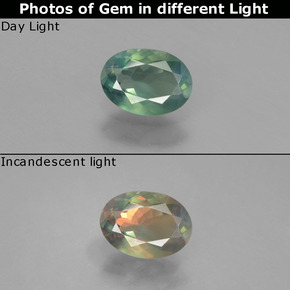 Alexandrita Verde/rojo natural de 0.55 ct, Corte Óvalo, VS-SI