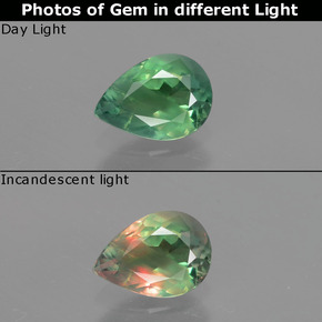 Alejandrita multicolor natural de 0,79 ct, en forma de pera, VS