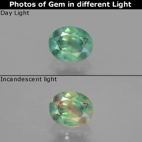 Alejandrita multicolor natural de 0,45 ct, corte óvalo, VS