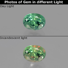 Alejandrita multicolor natural de 0,94 ct, corte óvalo, VS