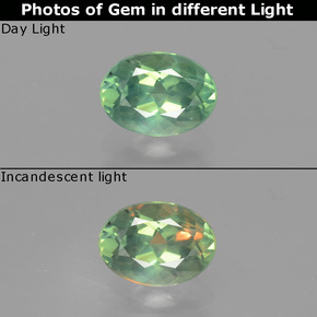 Alejandrita multicolor natural de 0,98 ct, corte óvalo, VS