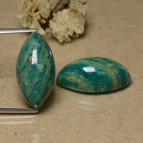 Gemas de amazonita verde natural de 19,69 ct, marquesa, opaco