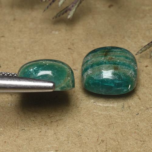 Gemas de Amazonita Verde oscuro medio natural de 9.08 ct, Corte Cojín, Opaco