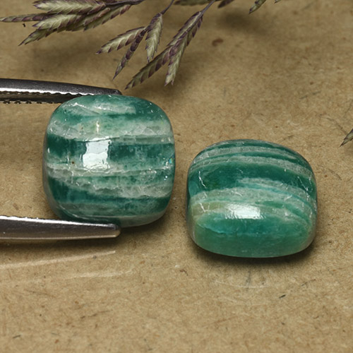 Gemas de Amazonita Verde medio natural de 9.66 ct, Corte Cojín, Opaco