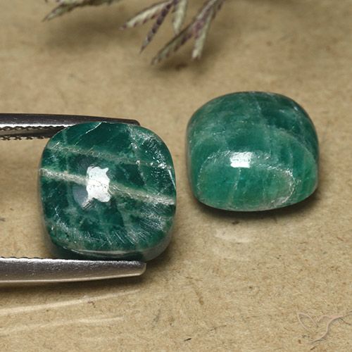 Gemas de Amazonita Verde oscuro medio natural de 10.69 ct, Forma Cojín, Opaco